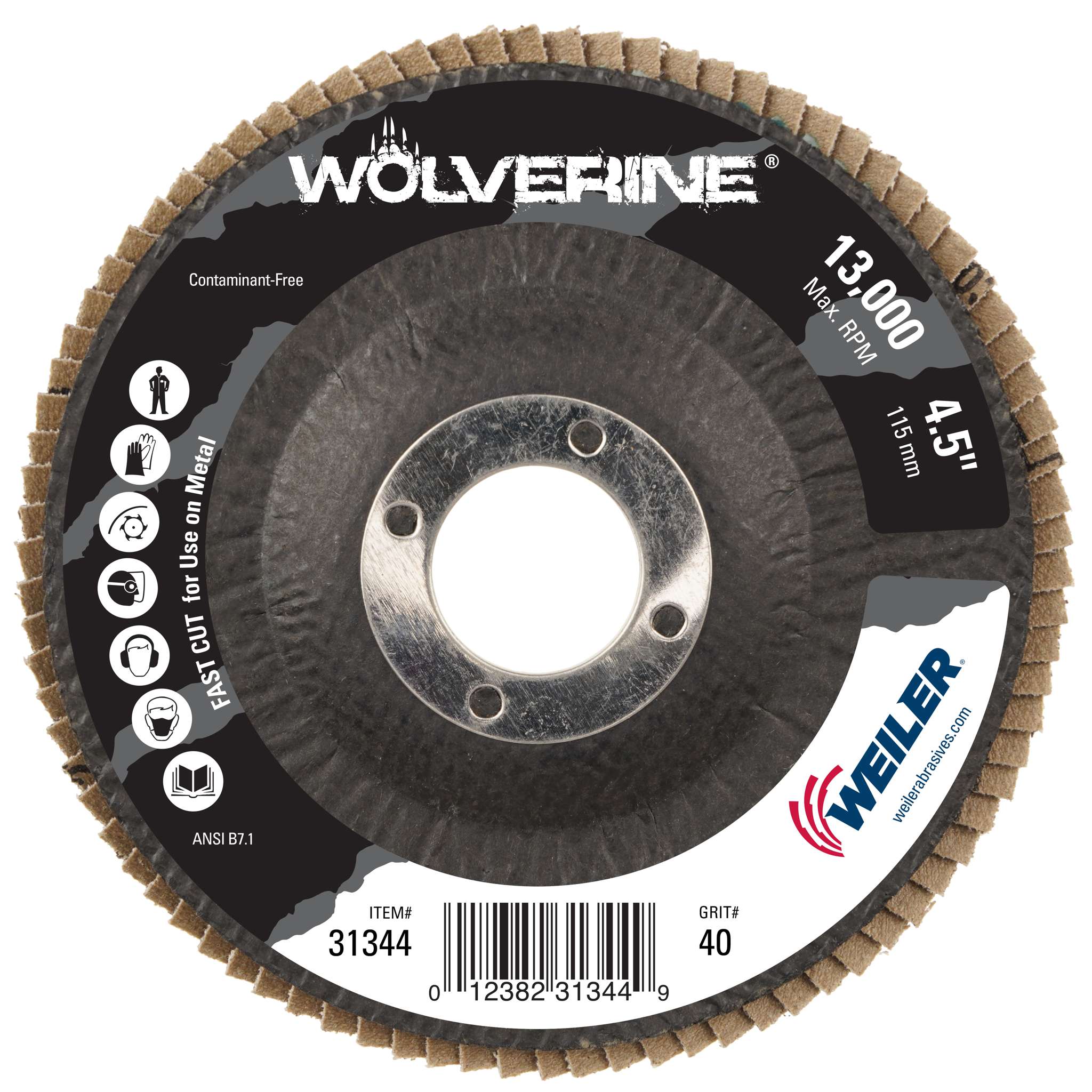 4-1/2" Disco Laminado Abrasivo, Tipo 29 Zirconia, Grano 40, 7/8"
