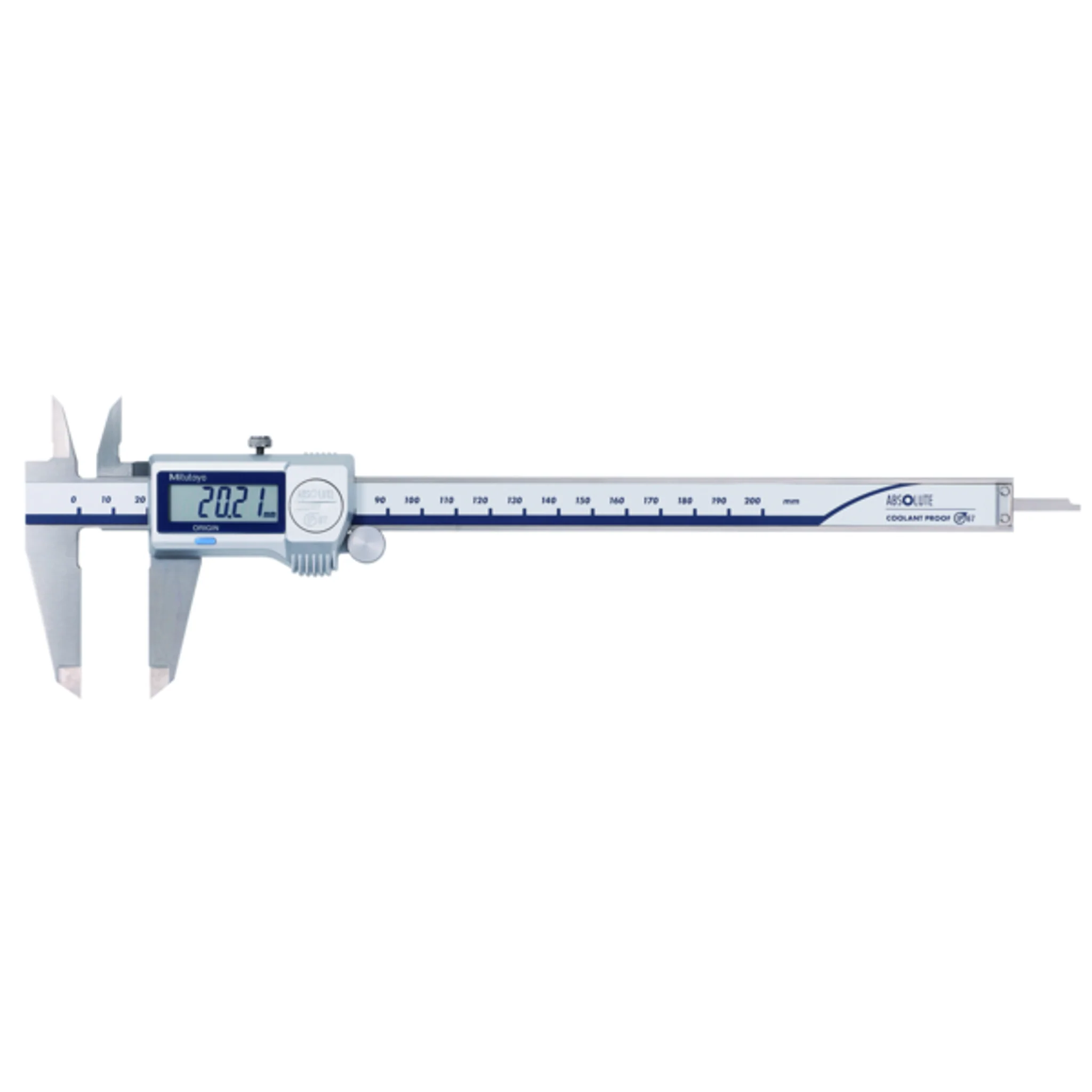 Calibrador ABS digital a prueba de refrigerante IP67 0-200mm, Rodillo para el pulgar, puntas de carburo