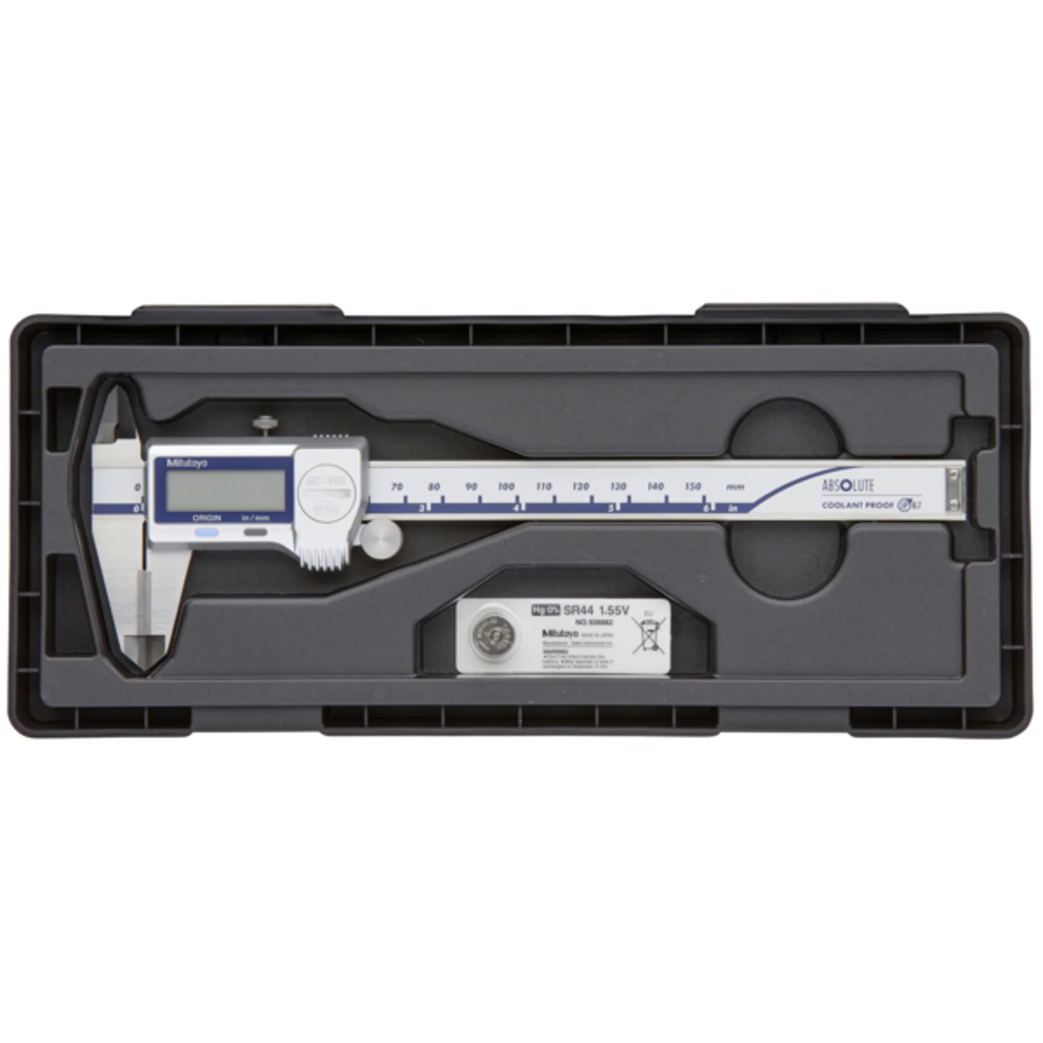 Calibrador ABS digital a prueba de refrigerante IP67 pulg/mm, 0-6 pulg, Rodillo para el pulgar, puntas de carburo.