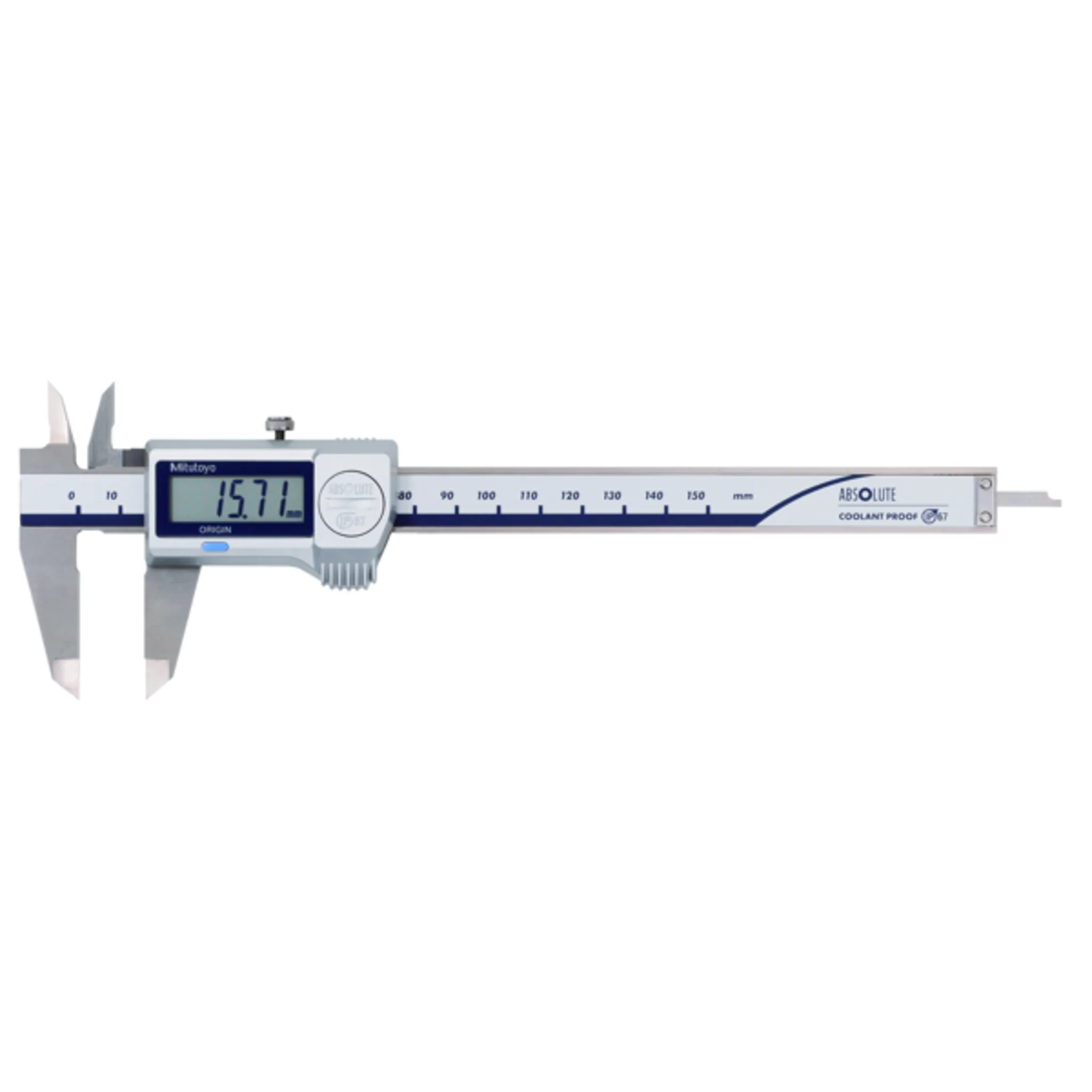 Calibrador ABS digital a prueba de refrigerante IP67 pulg/mm, 0-6 pulg, Rodillo para el pulgar, sin salida de datos