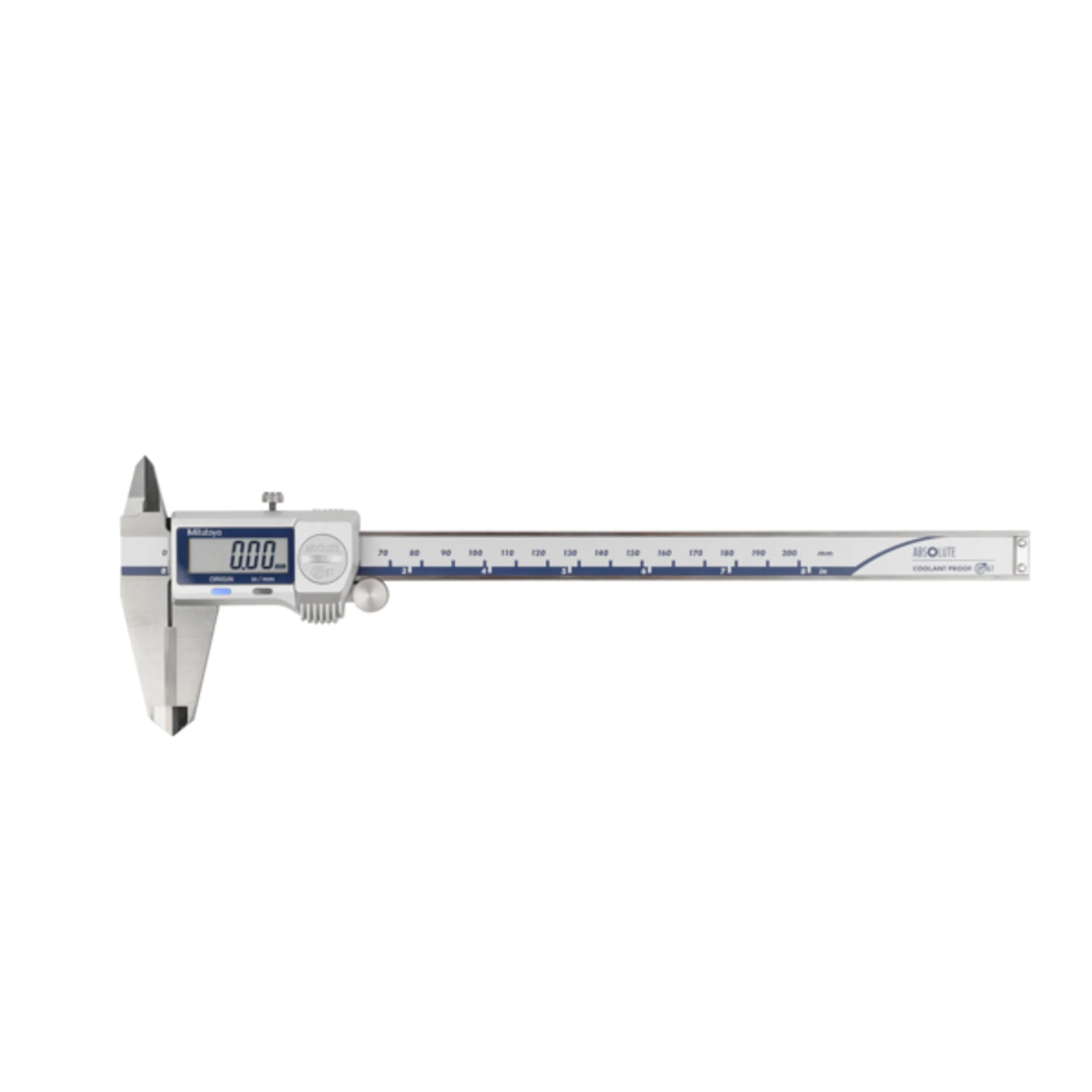 Calibrador ABS digital a prueba de refrigerante IP67 pulg/mm, 0-8 pulg, Rodillo para el pulgar, puntas de carburo.