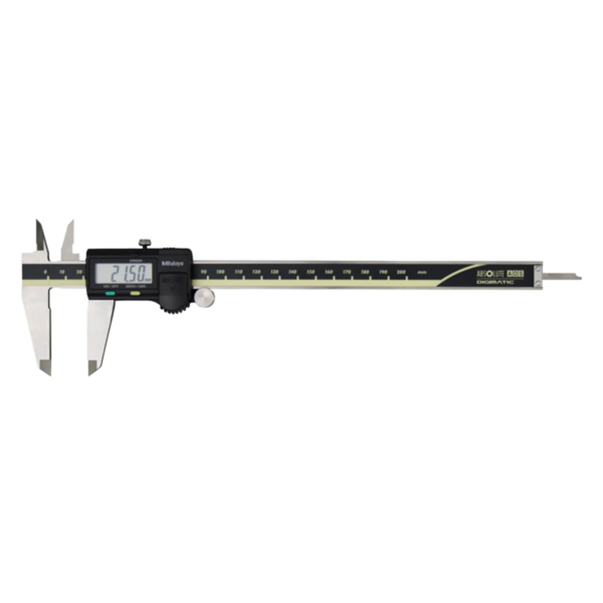 Calibrador digital ABS AOS, puntas de carburo. 0-200mm, Cuchilla, Rodillo  para el pulgar,  Salida de datos.