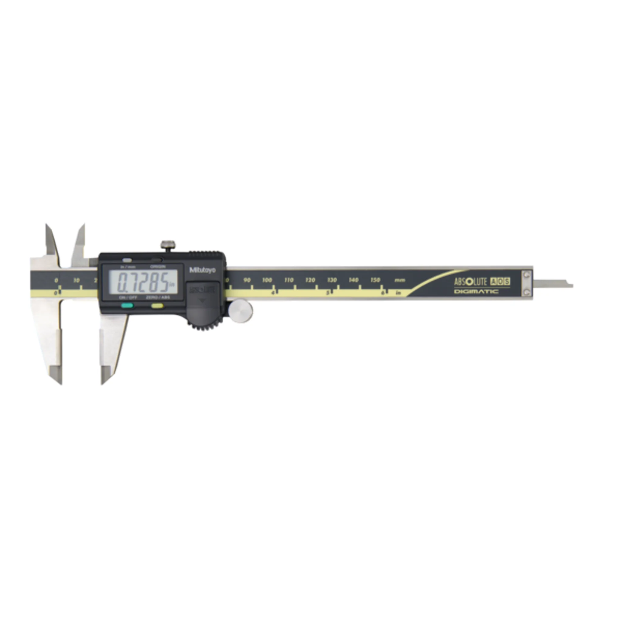 Calibrador digital ABS AOS, puntas de carburo. pulg/mm, 0-6 pulg,  Rodillo para pulgar, sin salida de datos