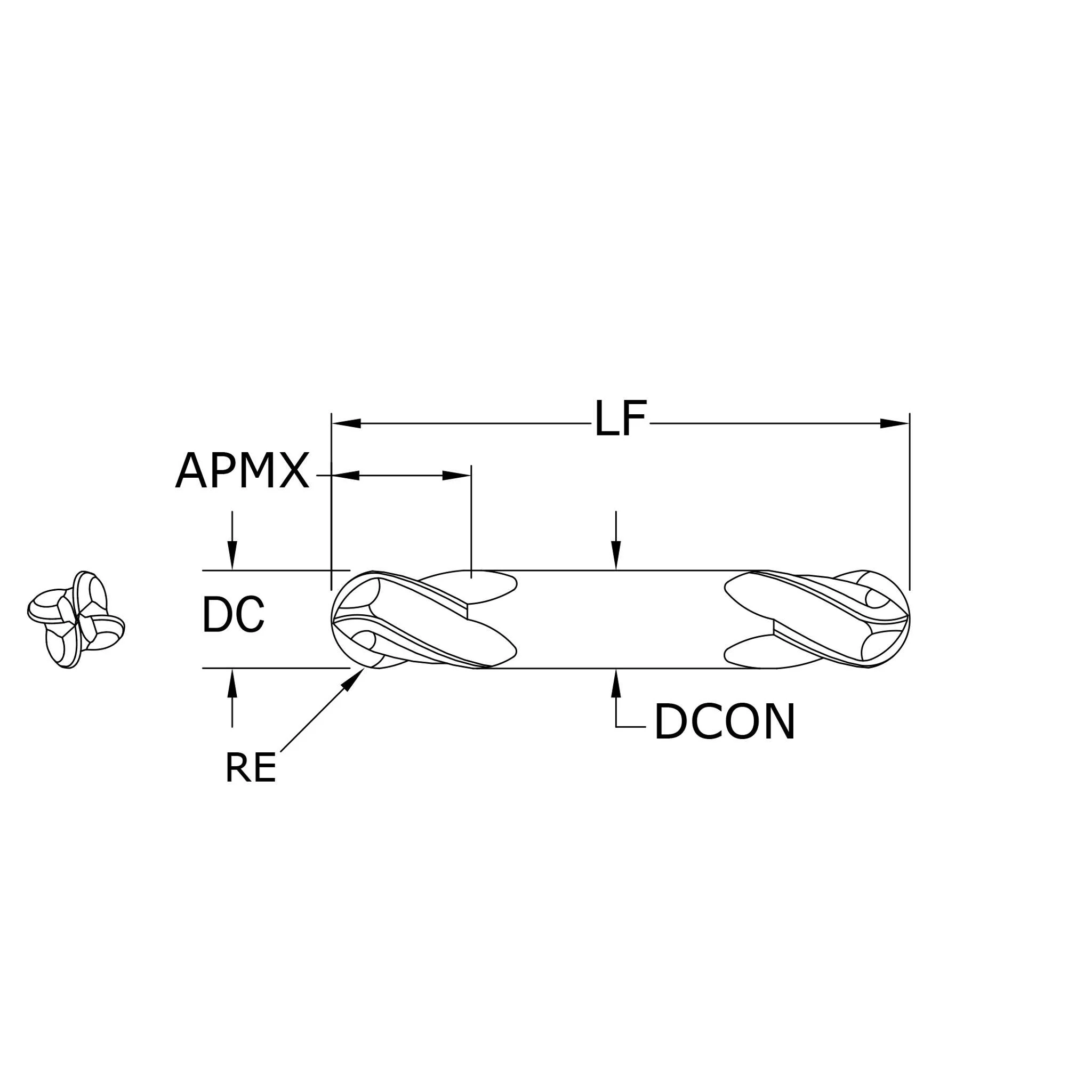 Cortador Vertical de Propósito General, Diam. 3/8 pulg, 4 Flautas, Punta Bola - Image 2