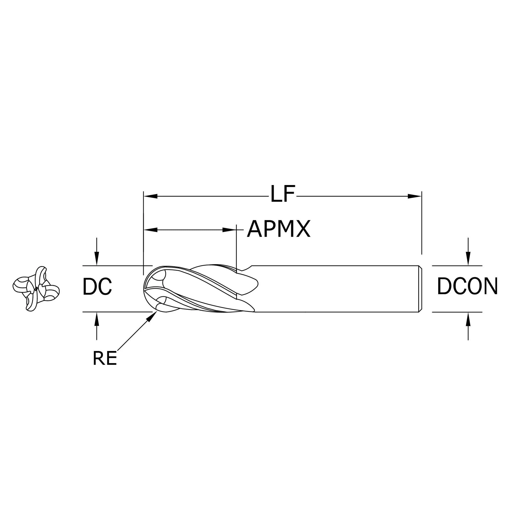 Cortador Vertical de Propósito General, Diam. 8 mm, 4 Flautas, Punta Bola - Image 2