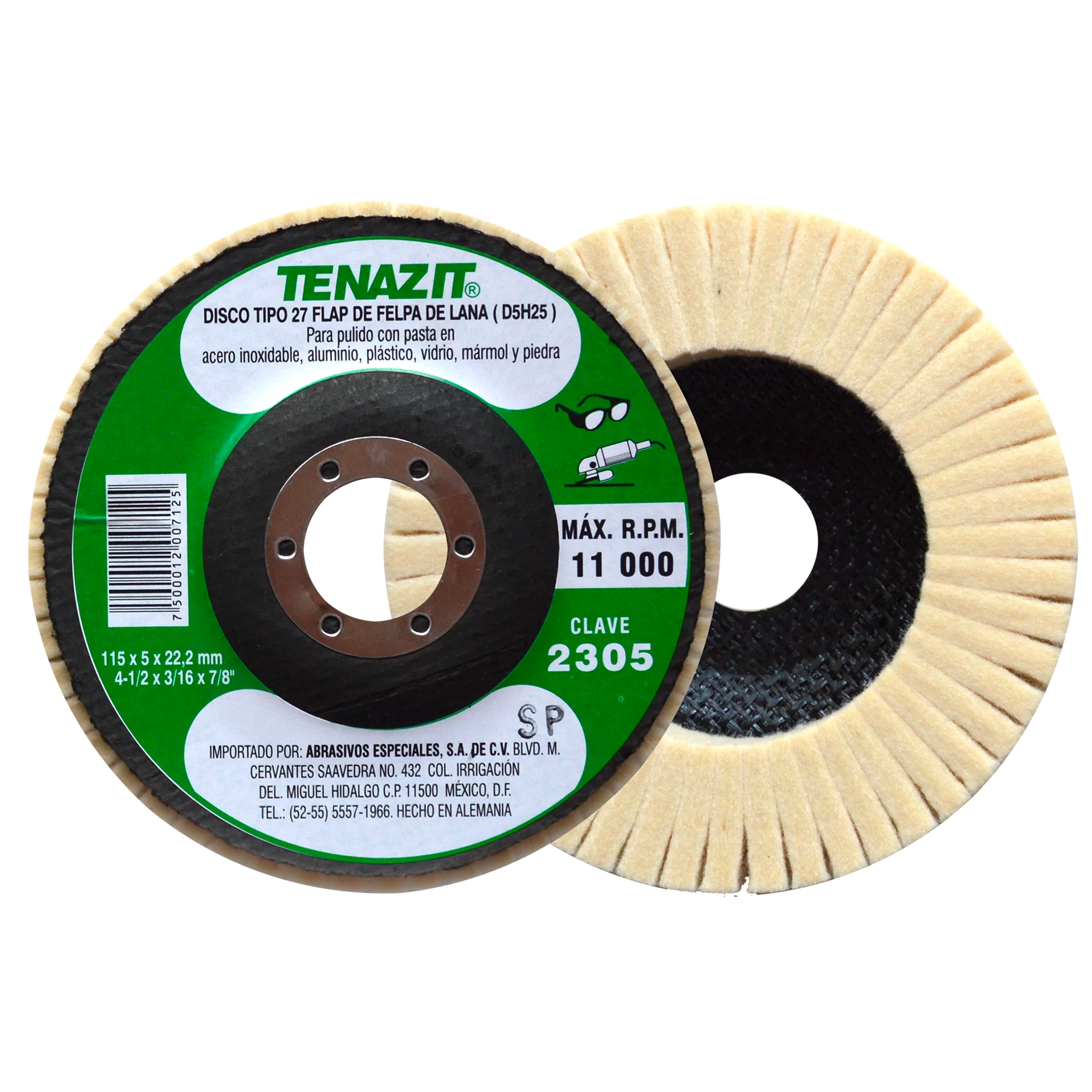 Disco laminado de Felpa, diam. 4 1/2 pulg, espesor 3/16 pulg, barreno 7/8 pulg