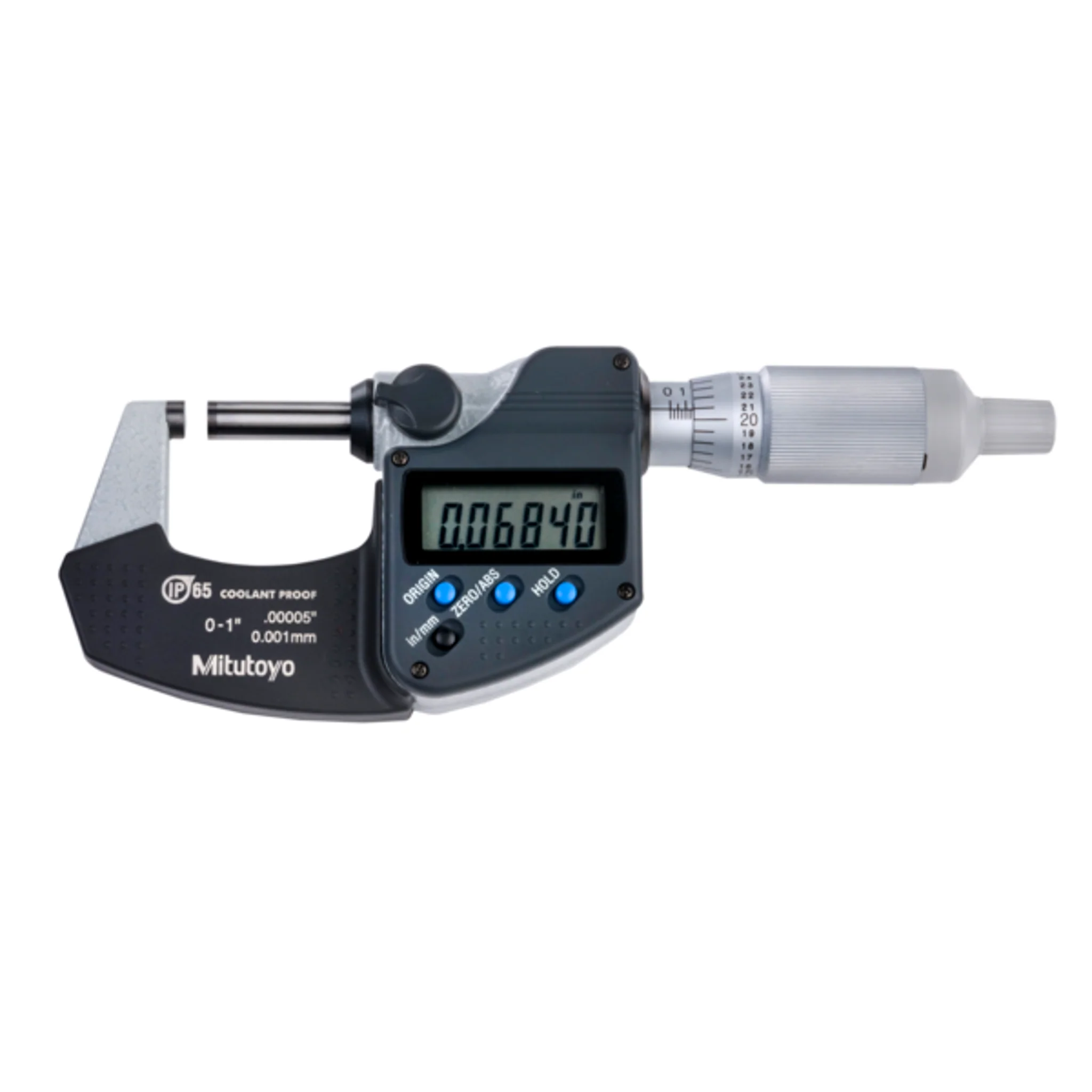 Micrómetro Digital para Exteriores Con Protección IP65 de 0-1 pulg, Fuerza de Medición de 7 a 12 N, Sin Salida de Datos