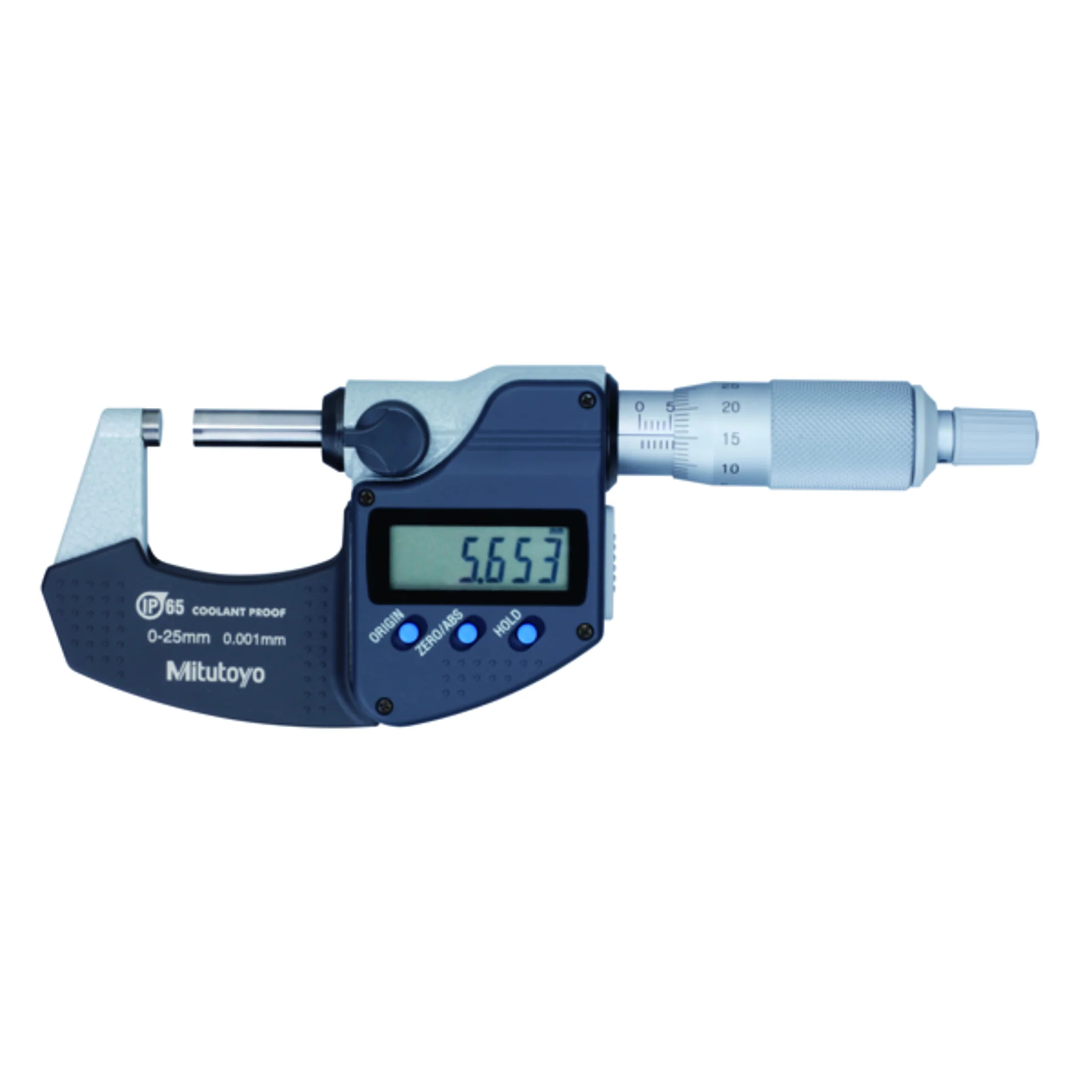 Micrómetro Digital para Exteriores Con Protección IP65 de 0-25 mm, Fuerza de Medición de 5 a 10 N, Sin Salida de Datos