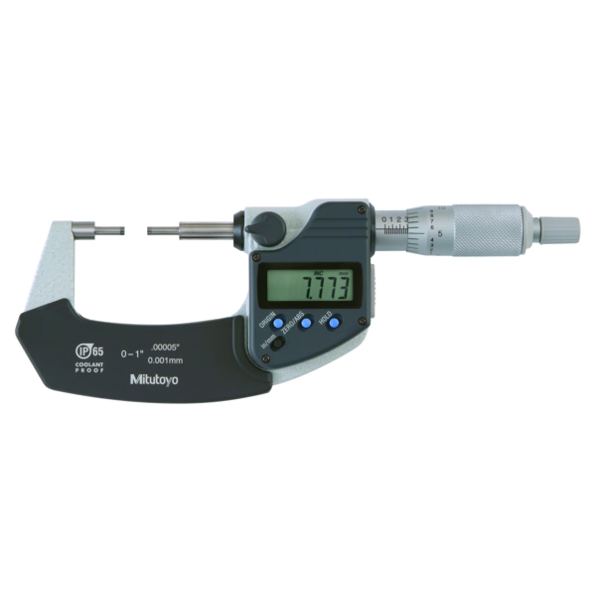Micrómetros Digimatic con Topers Delgados IP65 pulg/mm, 0-1 pulg, 3mm Cara de medición