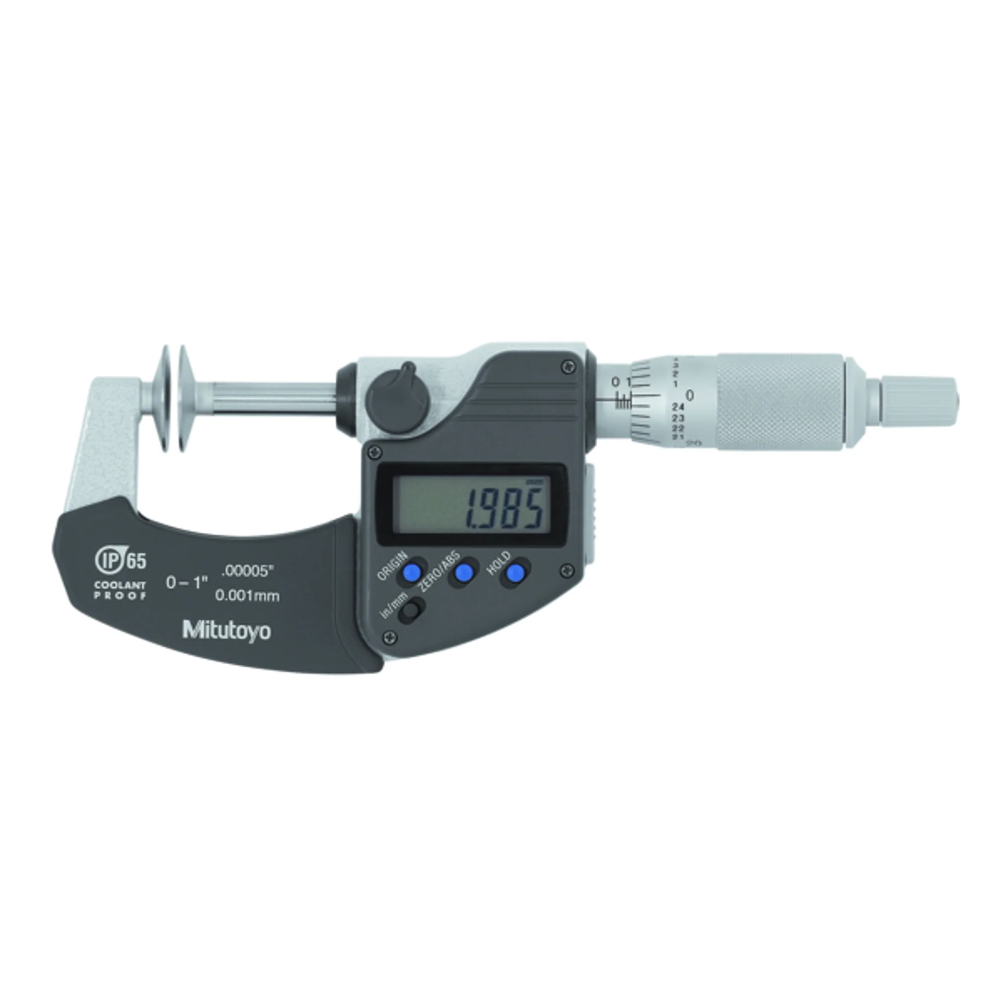 Micrómetros Digimatic de Discos IP65 pulg/mm, 0-1 pulg, Disco=20mm
