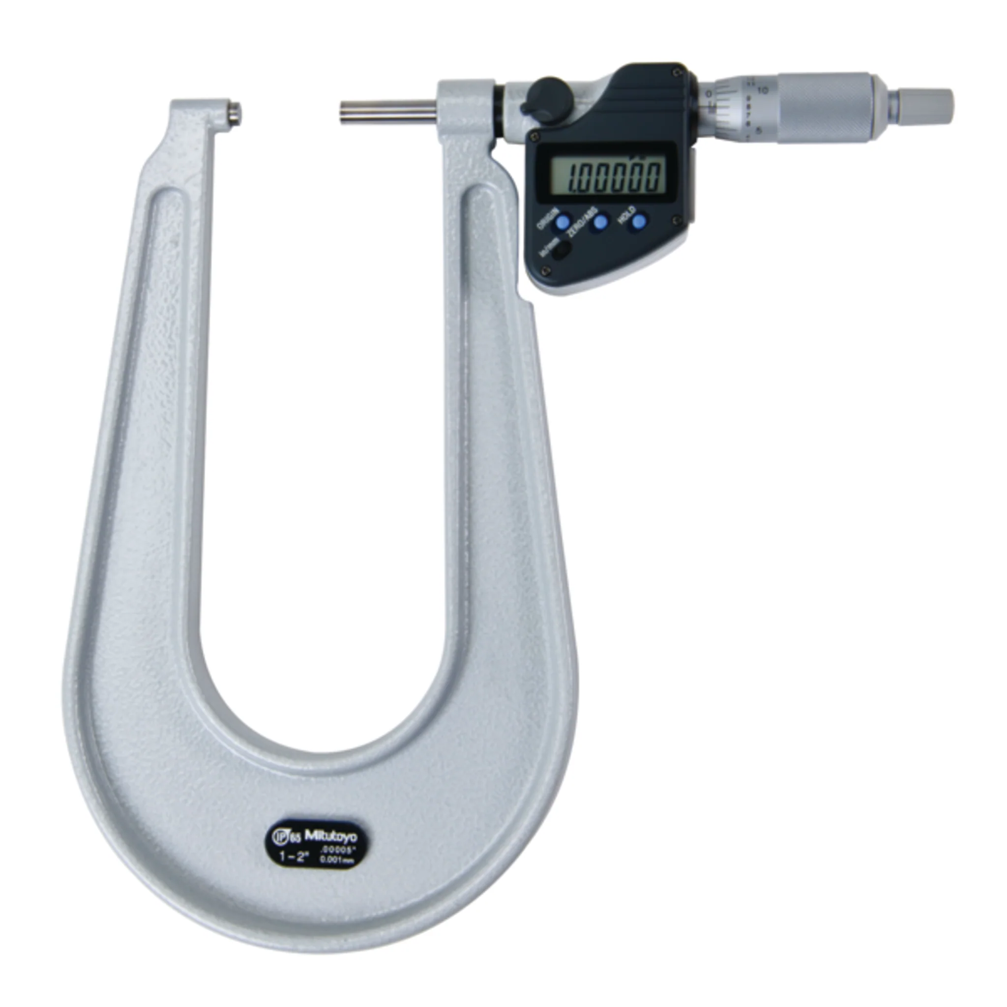 Micrómetros Digimatic para láminas metálicas IP65 pulg/mm, 1-2 pulg, Plano tope/husillo