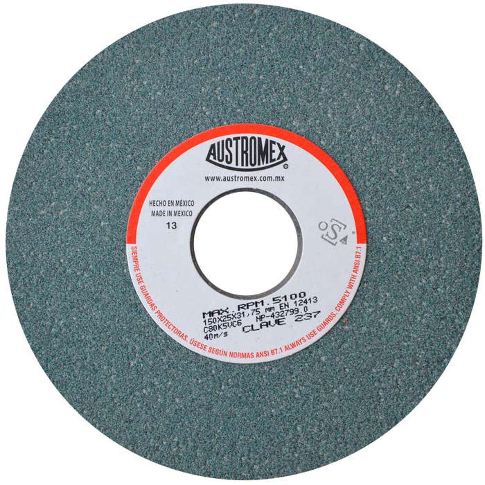 Rueda abrasiva para rectificado de tipo 1, 6 pulg X 1 pulg X 1-1/4 pulg de grano 80